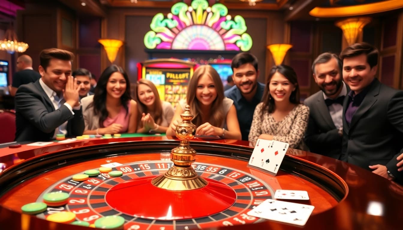 Exciting gambling action captured at a casino featuring nh88-themed roulette and cards.