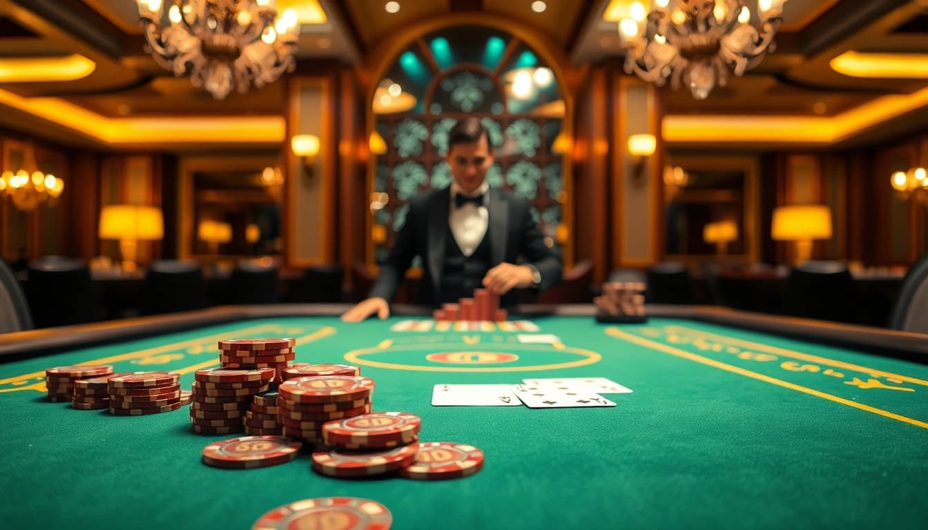 Experience captivating gameplay at a Blackjack Casino with professional dealers and elegant decor.