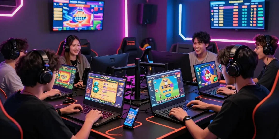 Togel players engaging in vibrant online gaming atmosphere with neon visuals.