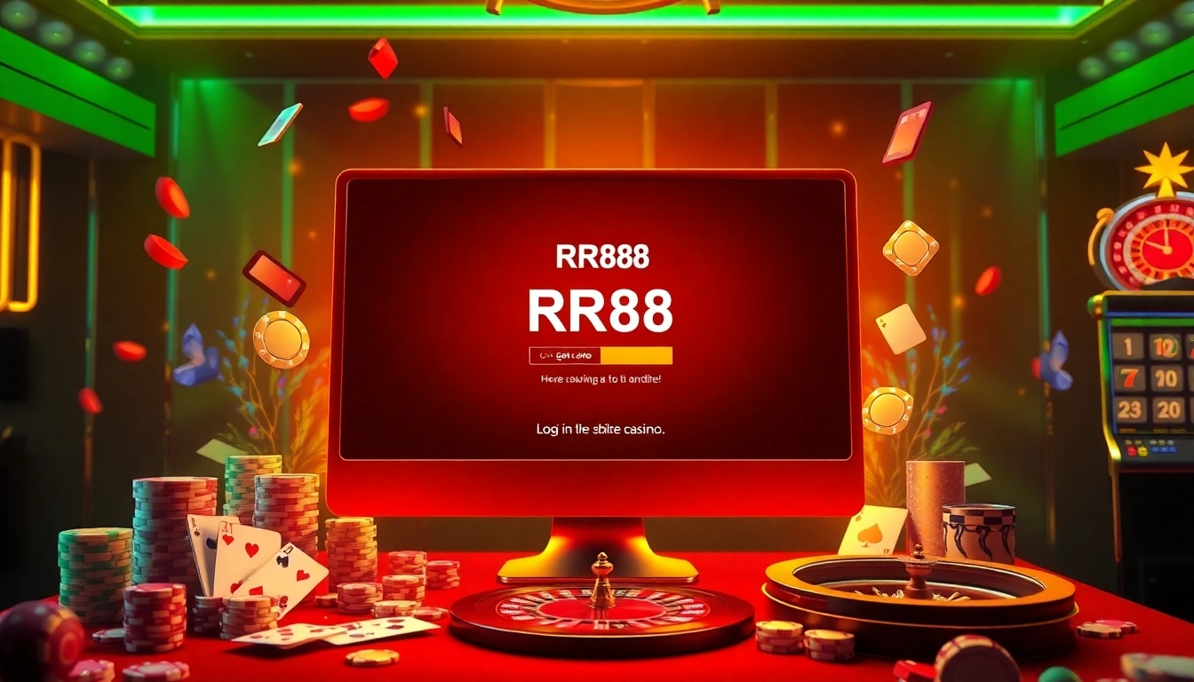 Experience the excitement of ĐĂNG NHẬP RR88 with vibrant casino elements, poker chips, and sleek interfaces.