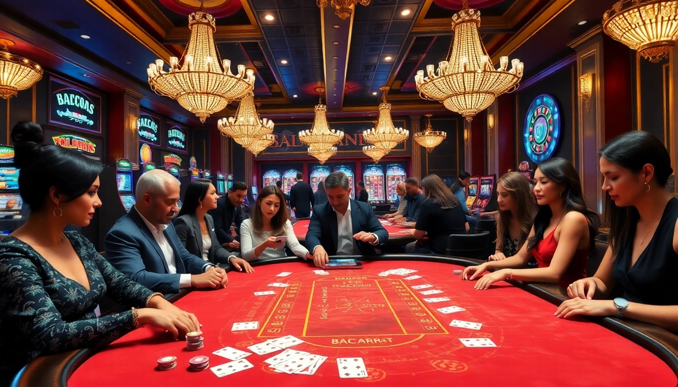 Engaging players at a baccarat table in a luxurious casino mm88 environment.