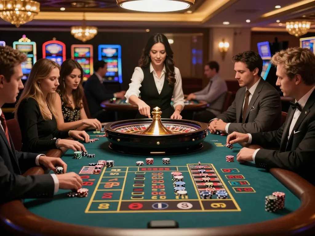 Place your bets with gameradar at an exciting roulette table surrounded by eager players