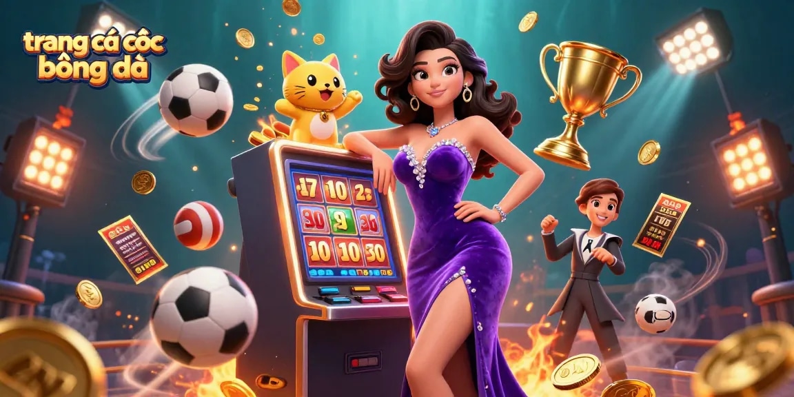 Engage in trang cá cược bóng đá with fun visuals, featuring sports betting elements and vibrant graphics.