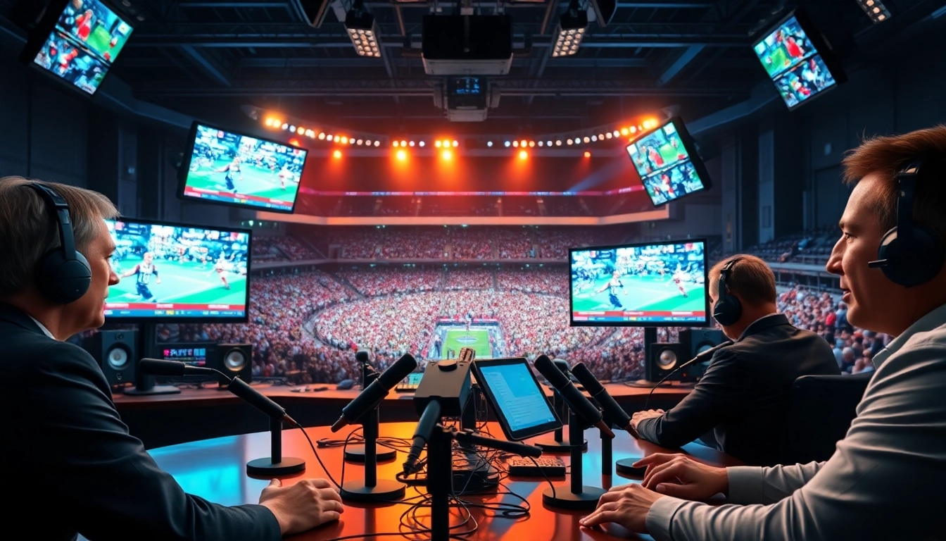 Engaging scene of Sports Broadcasting with broadcasters in action, enhancing excitement and professionalism.