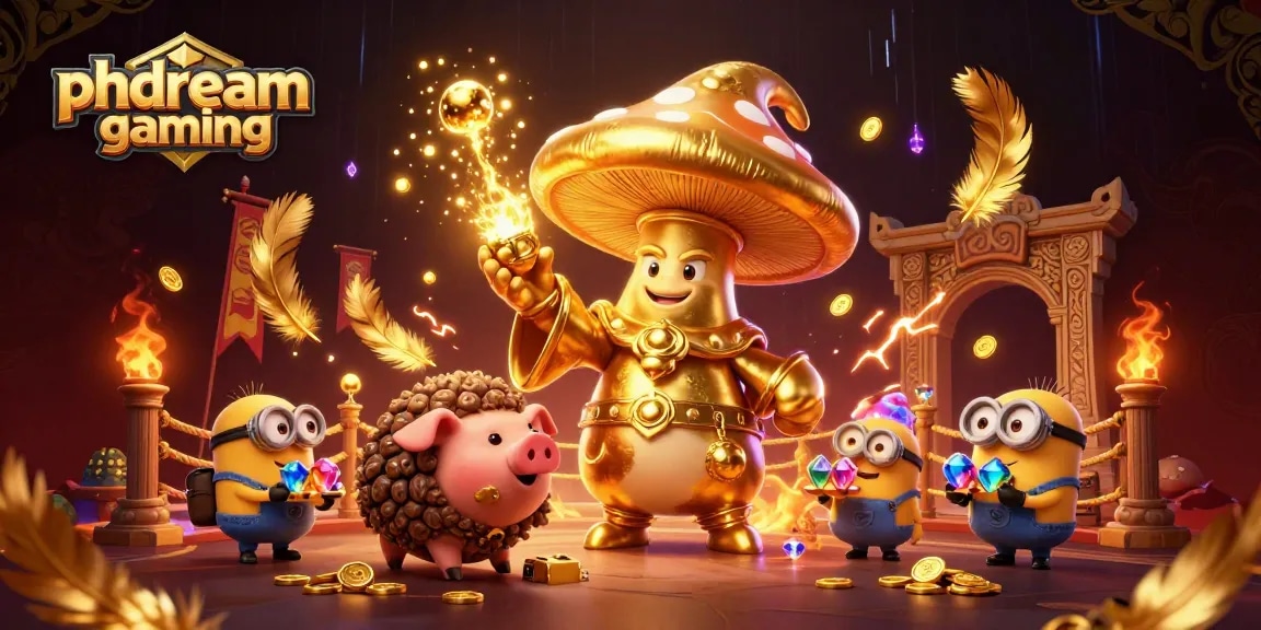 Experience phdream gaming with a vibrant 3D casino illustration featuring magical characters and dynamic gambling elements.