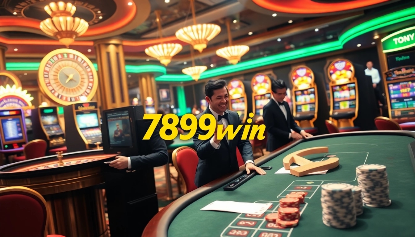 Players enjoying various games at 789win's vibrant online casino with roulette and poker tables.