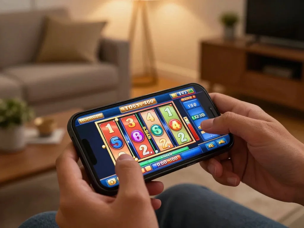 Enjoy thrilling tr88 gameplay on mobile app showcasing vibrant slot reels and colorful interface.