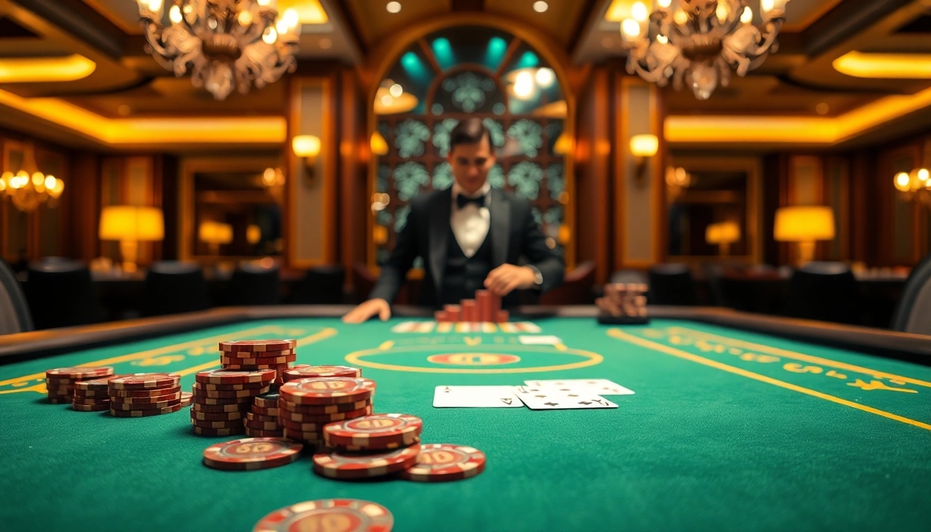 Experience captivating gameplay at a Blackjack Casino with professional dealers and elegant decor.