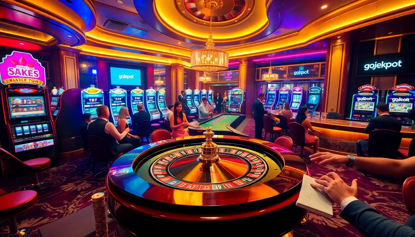 Players enjoying a thrilling game at the Gojekpot casino with roulette and poker elements.