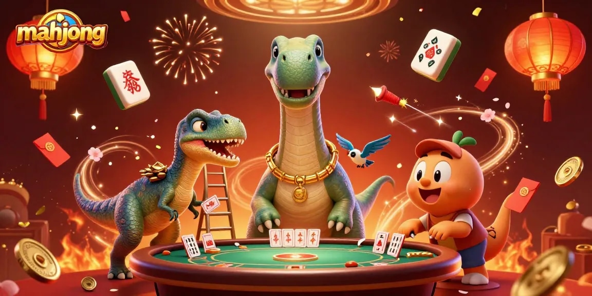 Experience thrilling mahjong action with a dynamic scene of characters and vibrant casino elements.