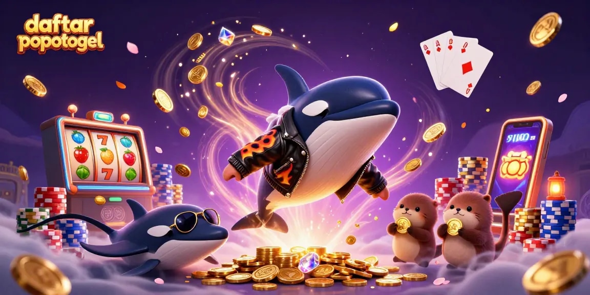 Playing engaging games with daftar popotogel, featuring playful sea creatures and dynamic casino elements.