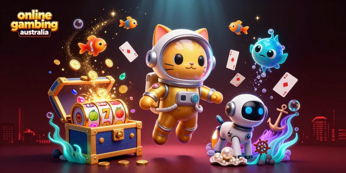 Experience online gambling australia with a vibrant casino-themed scene full of dynamic gaming action.