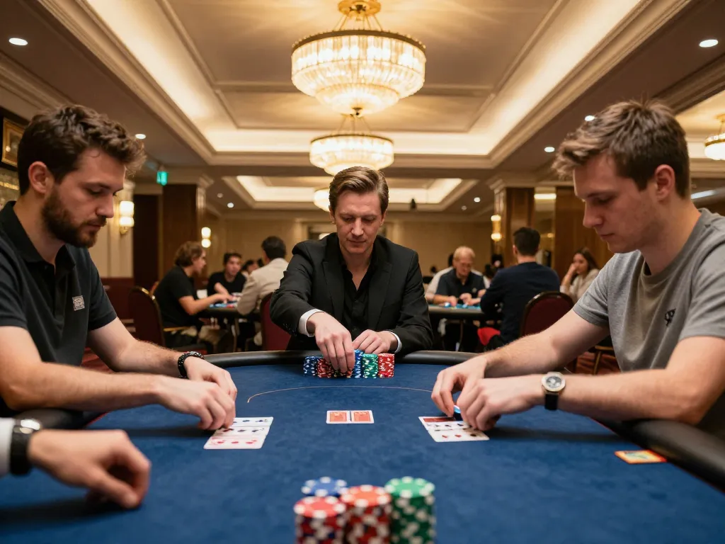 Players engaged in a high-stakes poker game at MM88 Casino, showcasing strategy and excitement.