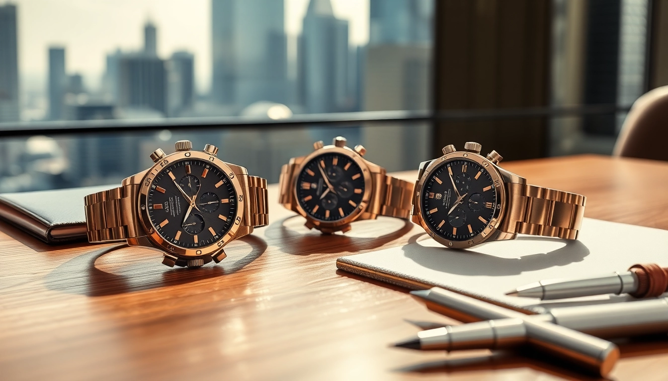 Admiring high-quality replica watches showcasing luxury craftsmanship on a wooden table.
