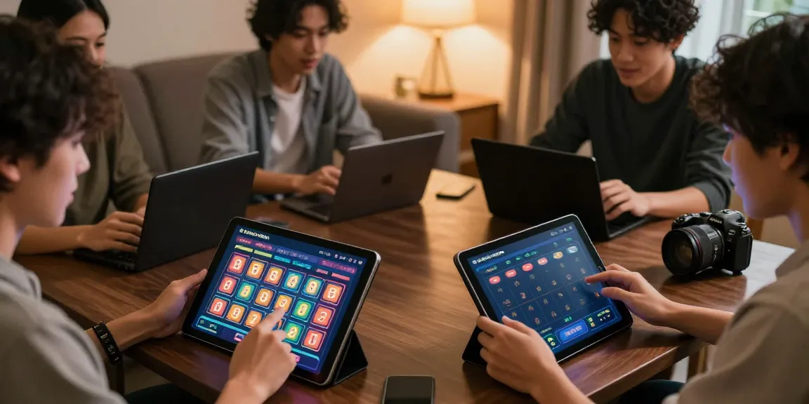 Situs hargatoto dengan pengguna aktif terlibat dalam permainan lotere online, suasana hangat dan bersahabat.