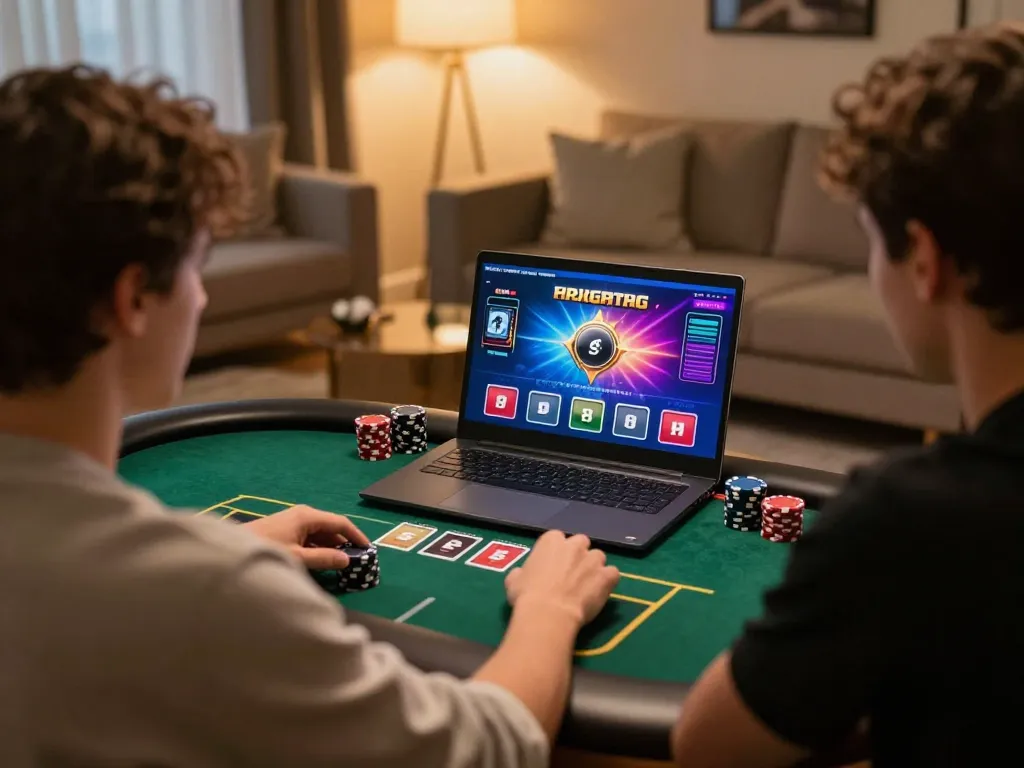 Player engaging in online poker on 888top with colorful game graphics and cozy atmosphere