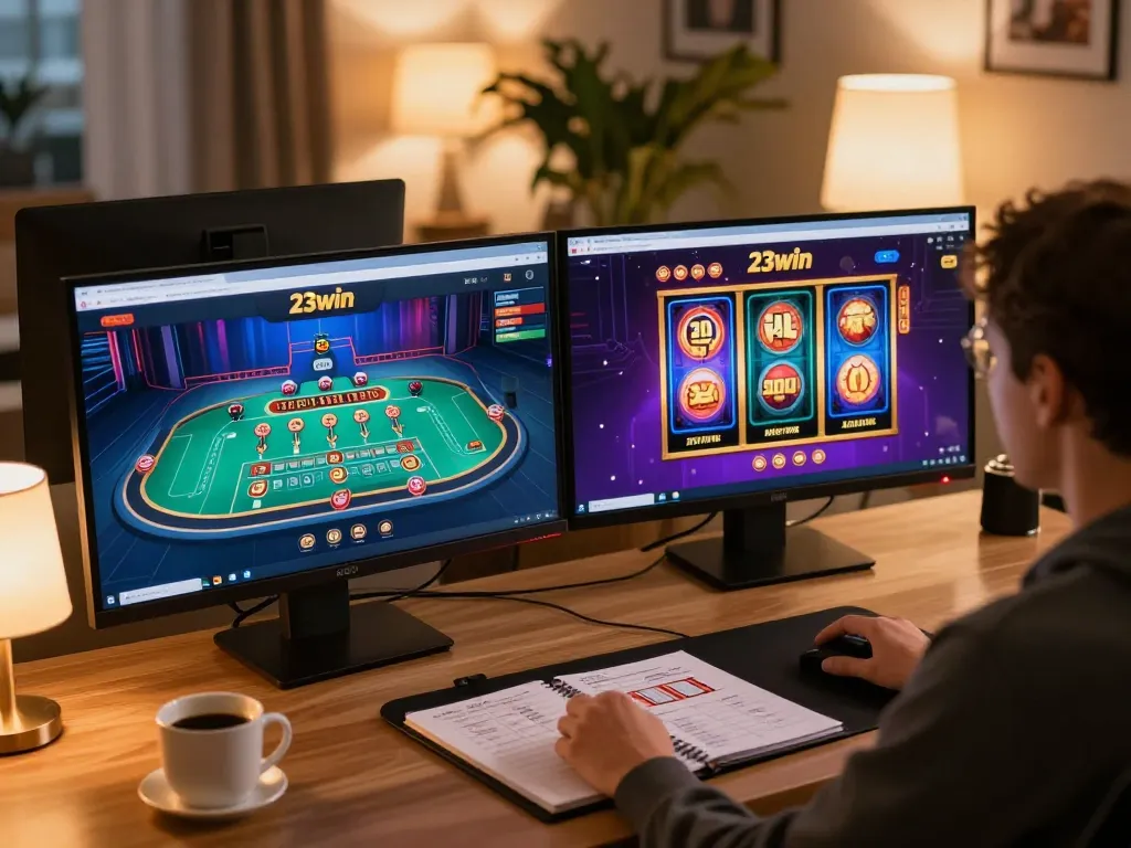 Players enjoying a thrilling session at 23win online casino with engaging games