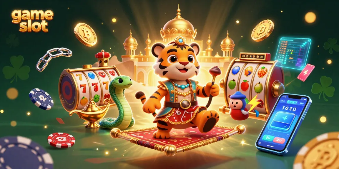 Engage with game slot excitement in an enchanting 3D illustration featuring a tiger sultan and magical elements.