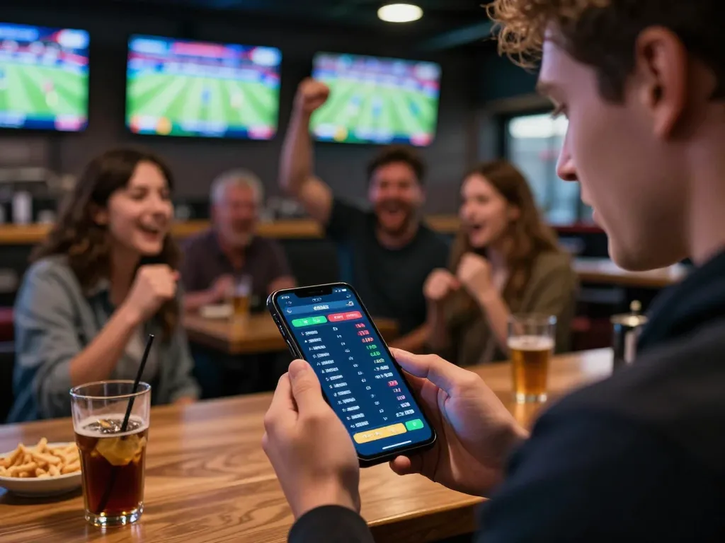 UU88 mobile gambling experience with user actively placing sports bets on smartphone in lively atmosphere