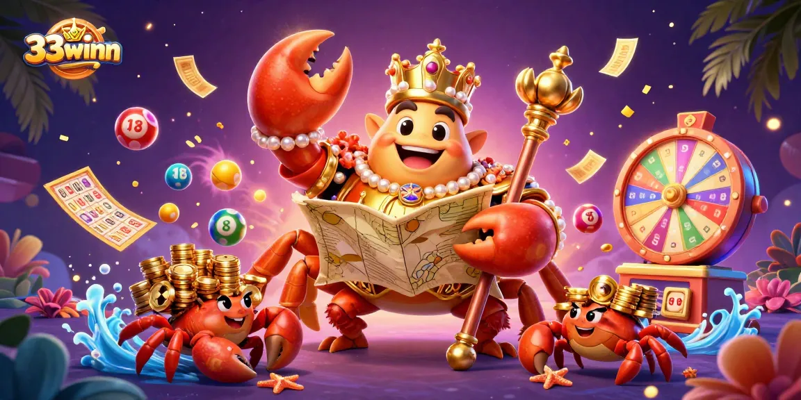 Experience the vibrant excitement of 33winn with an engaging 3D casino illustration filled with games.