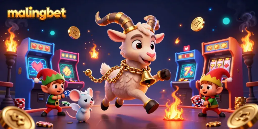 Gambarkan aktivitas menarik di malingbet dengan Kambing Krampus dan tikus malaikat mengelola kasino