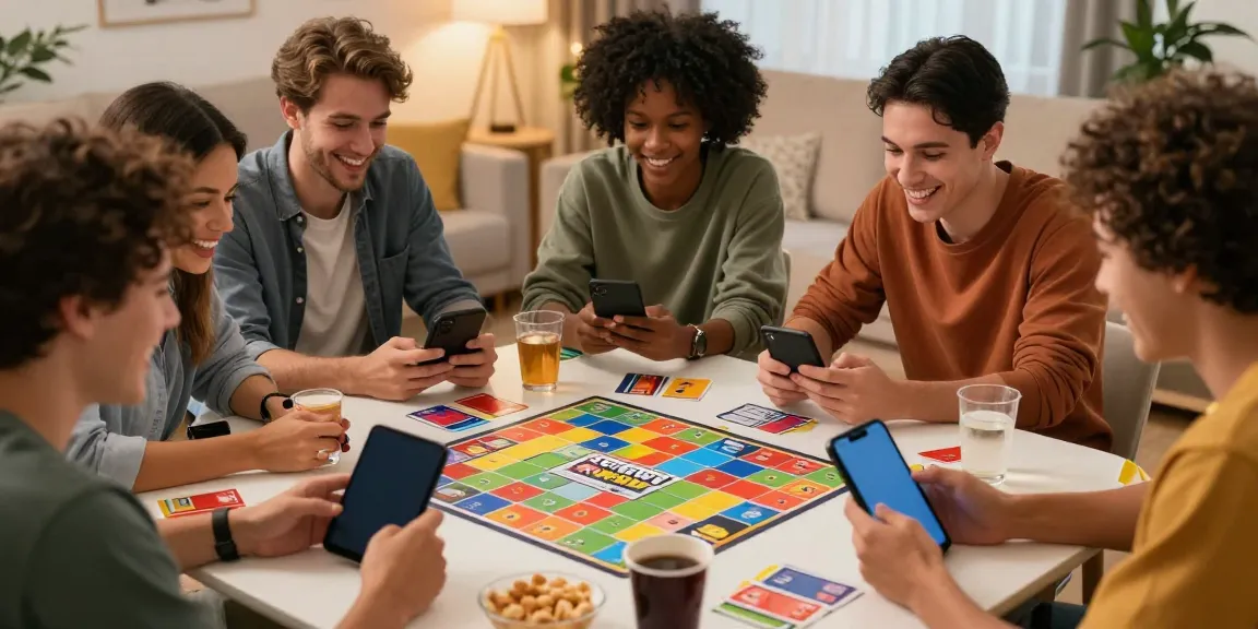 Friends enjoying Rumble Rummy in a cozy living room, engaging in mobile gaming.