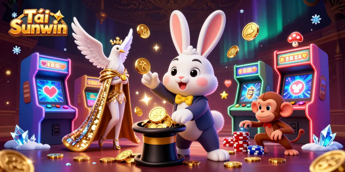Tải Sunwin with a magician rabbit pulling coins, and lively casino-themed game elements.
