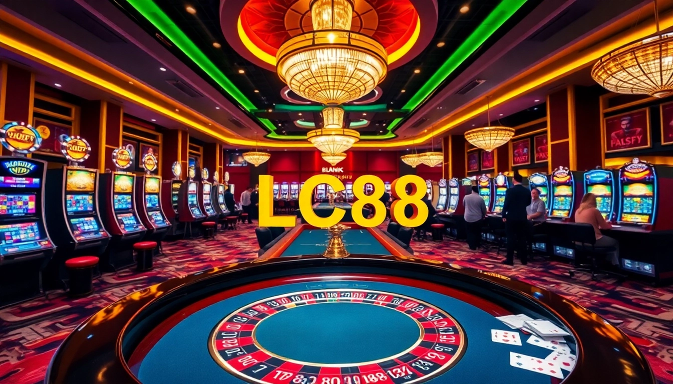 Experience the thrill of gambling at LC88 with vibrant casino games and luxury decor.