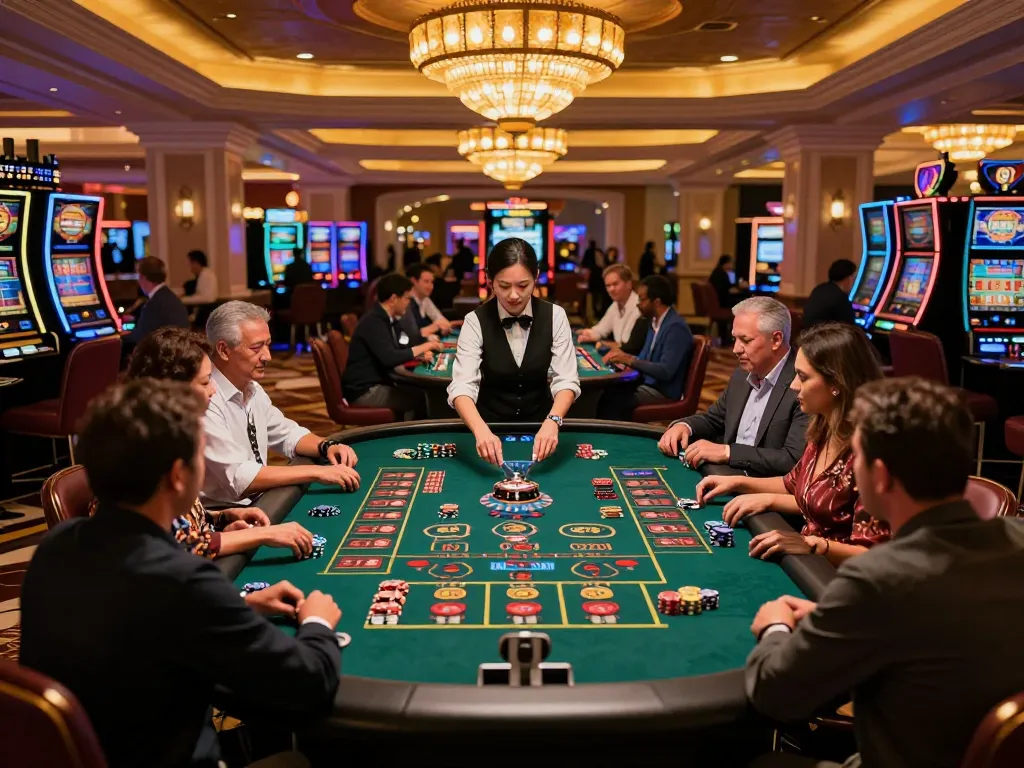 HM88 players engaged in thrilling roulette bets at a vibrant casino table surrounded by excitement.