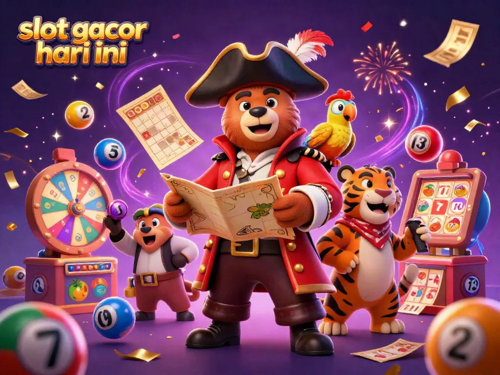 Slot gacor hari ini menampilkan beruang kapten bajak laut dalam ilustrasi 3D yang ceria dan banyak elemen permainan.
