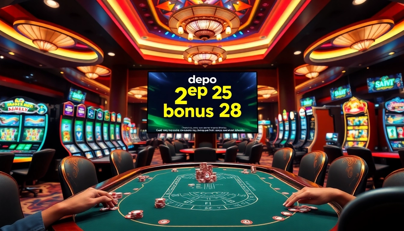 Win big with depo 25 bonus 28 at a luxurious casino, featuring vibrant games and exciting atmosphere.