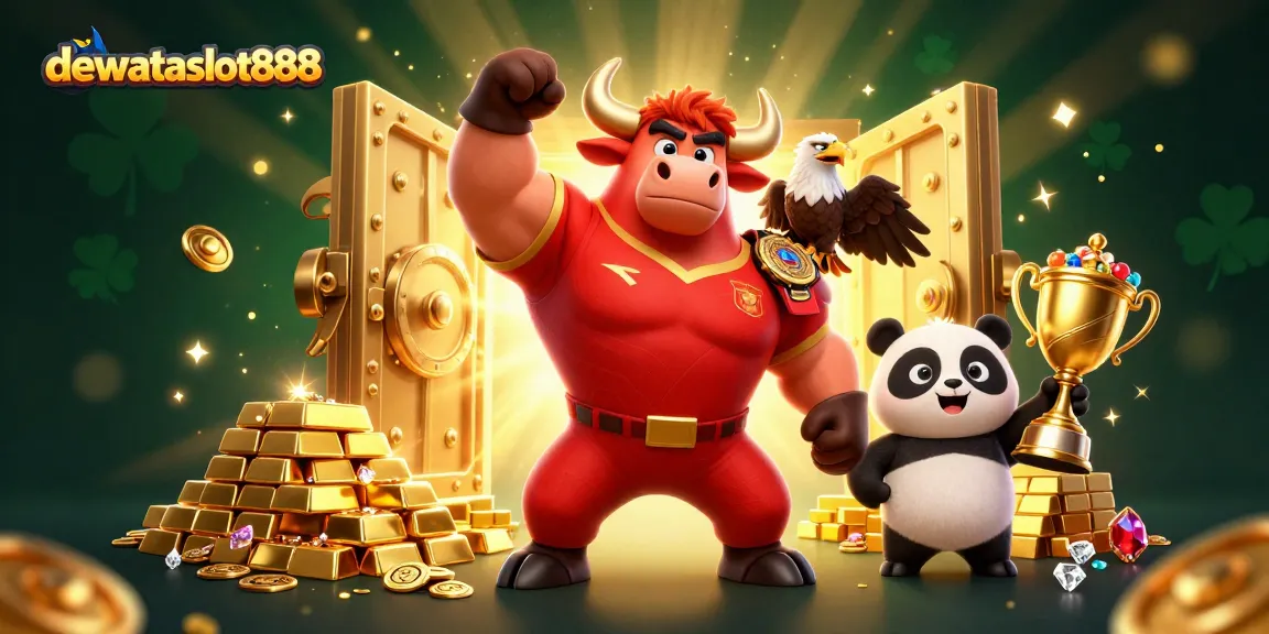 Menangkan jackpot besar di dewataslot888 dengan simbol slot dan harta karun berkilauan.