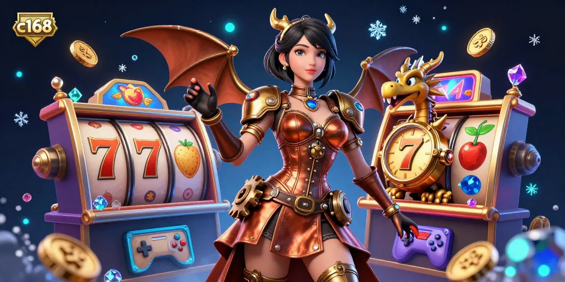 Engage with c168's thrilling gaming experience featuring vibrant slot machines and steampunk elements.