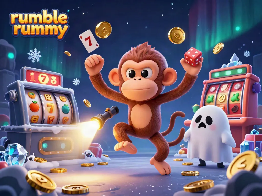 Experience rumble rummy thrill with mischievous monkey and ghost-hunter puppy in a haunted casino.