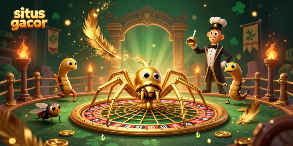 Mengarungi situs gacor dengan ilustrasi kasino 3D penuh warna dan detail, menampilkan taruhan slot dan roulette.