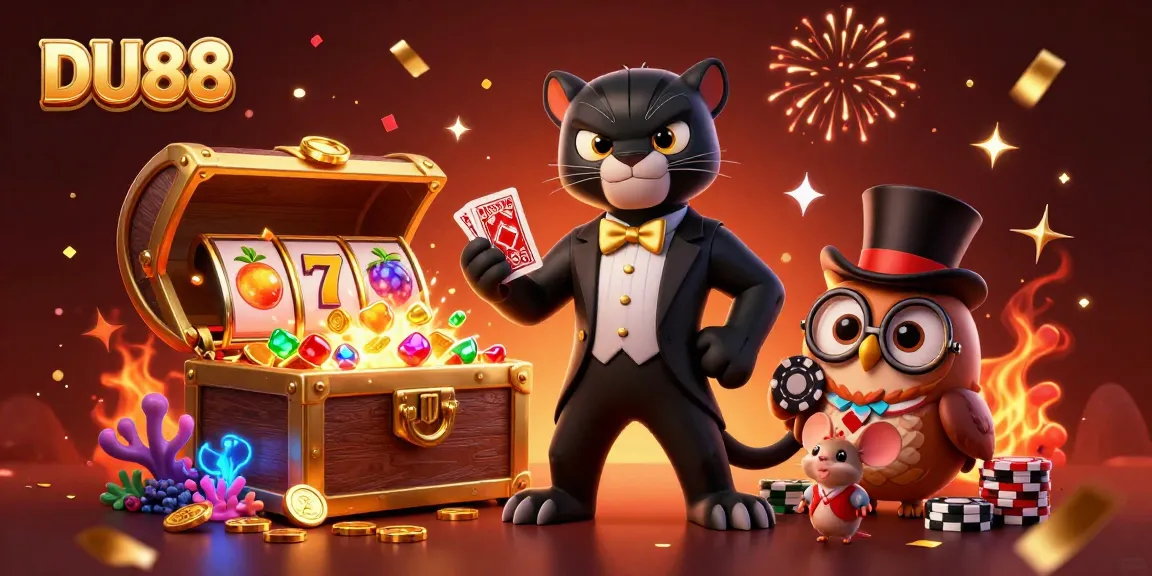 Engage in thrilling gaming action with DU88, showcasing stylish characters and vibrant casino elements.