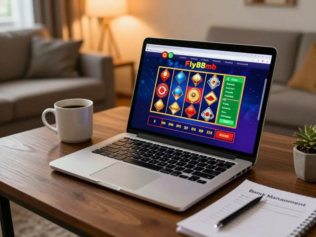 Experience thrilling gameplay at fly88mb with a laptop displaying vibrant casino games.