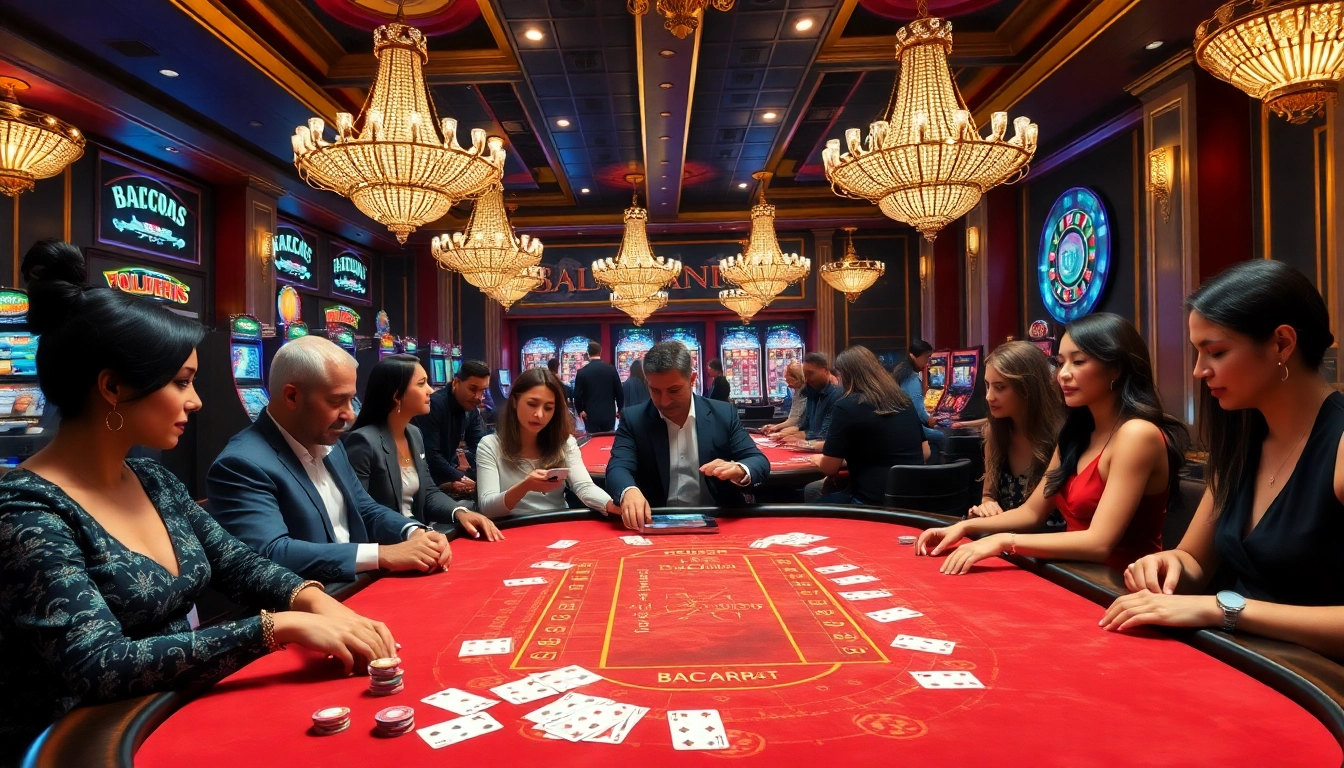 Engaging players at a baccarat table in a luxurious casino mm88 environment.