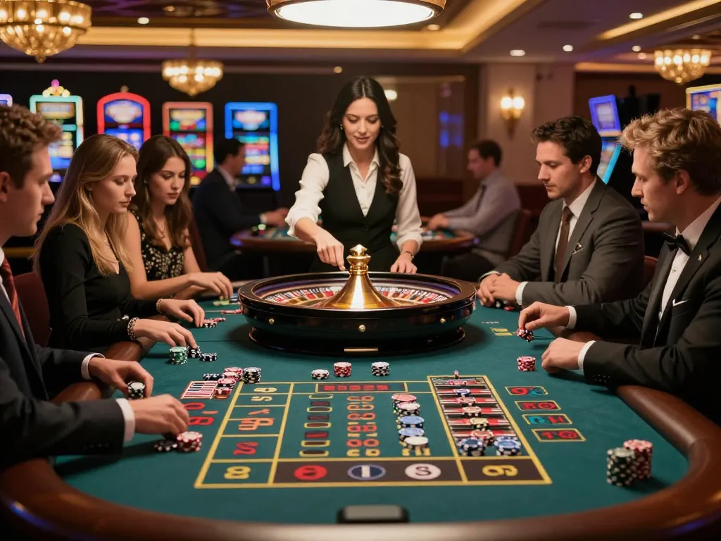Place your bets with gameradar at an exciting roulette table surrounded by eager players