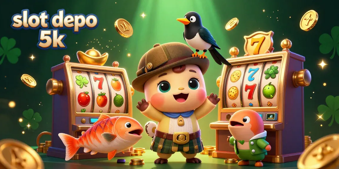 Experience the excitement of slot depo 5k with charming characters and vibrant casino symbols.