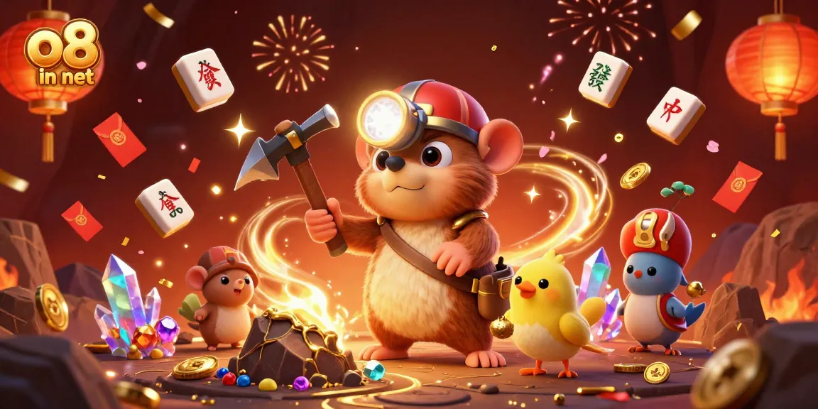 Experience thrilling wins at o8 in net with lively casino characters in a vibrant, colorful scene.