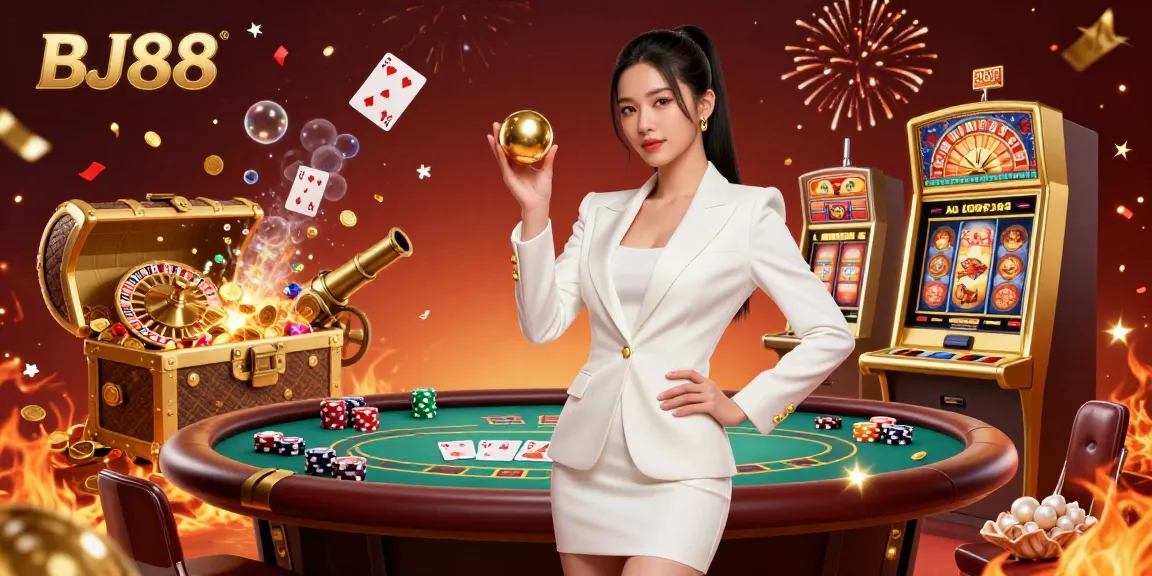 Experience the thrill of BJ88 casino games with our vibrant, ultra-detailed illustration showcasing luxury and excitement in gambling.