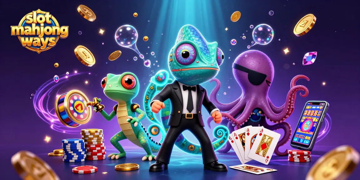 Experience slot mahjong ways excitement with dynamic characters and gaming elements in this vibrant illustration.