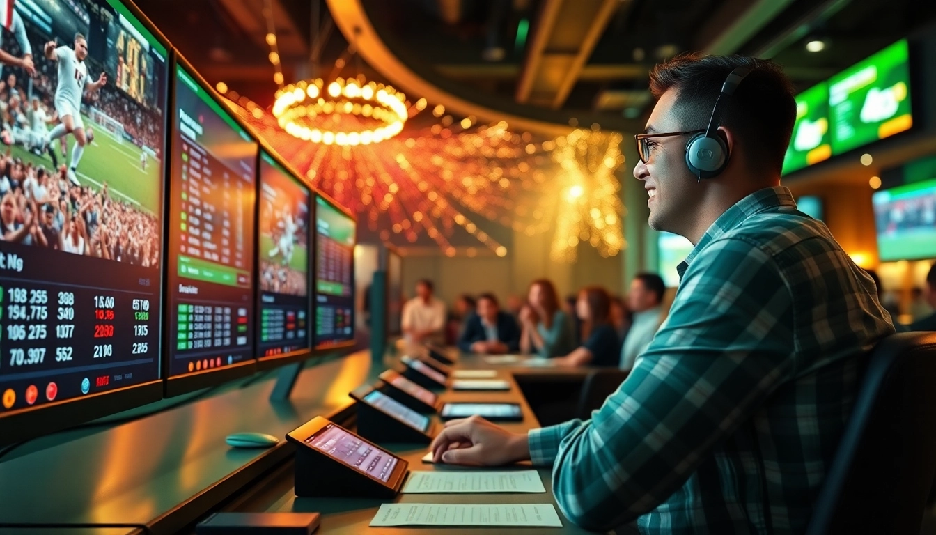 Engaged bettor enjoying online Betting scene with vibrant elements and exciting atmosphere.