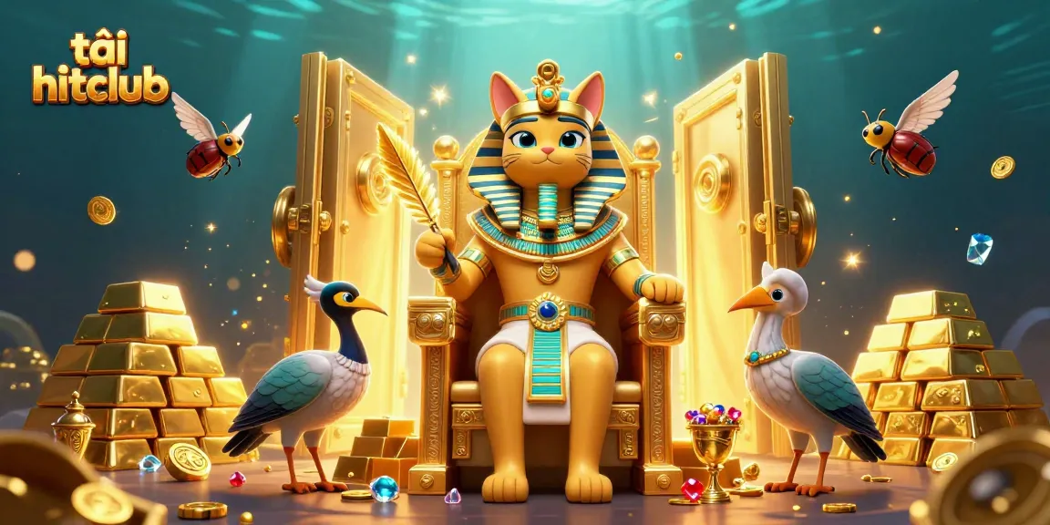 Experience the excitement of tải hitclub with Egyptian-themed gambling scene featuring treasures.