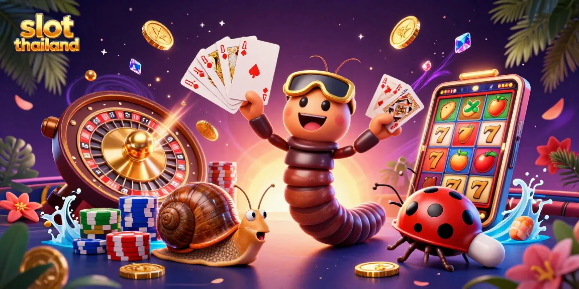 Spin and win at slot thailand with vibrant gaming characters amidst cascading coins and jackpot excitement.