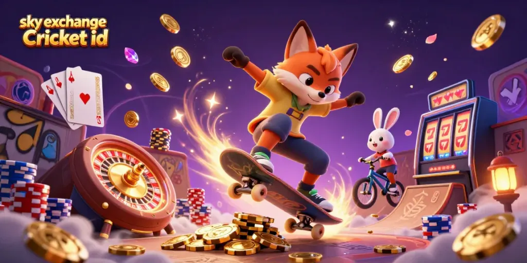 Experience thrilling gaming with sky exchange Cricket id as a fox and rabbit showcase their skills in a dynamic casino scene.