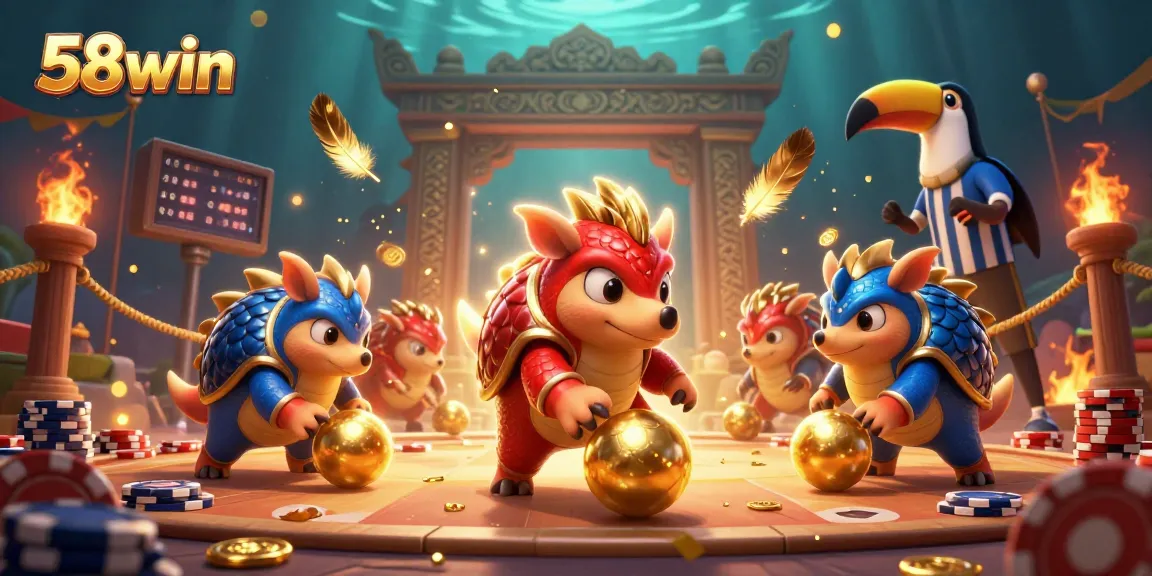 Experience thrilling gameplay at 58win with pangolins and poker chips in a captivating digital casino scene.
