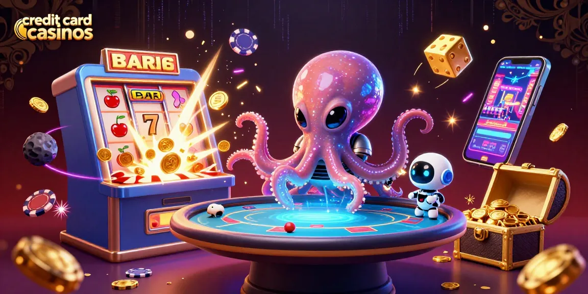 Experience thrilling gameplay at credit card casinos with a vibrant alien octopus and dynamic casino elements.