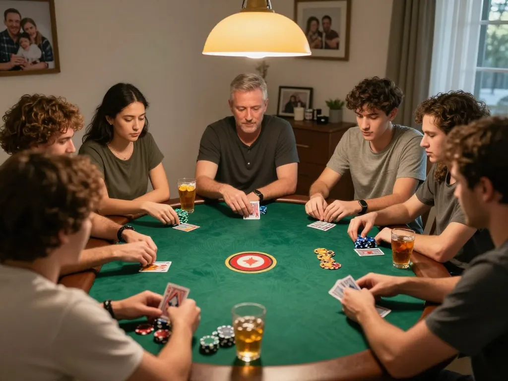 Max88 players enjoying a friendly poker night, showcasing chips and cards in an engaging atmosphere